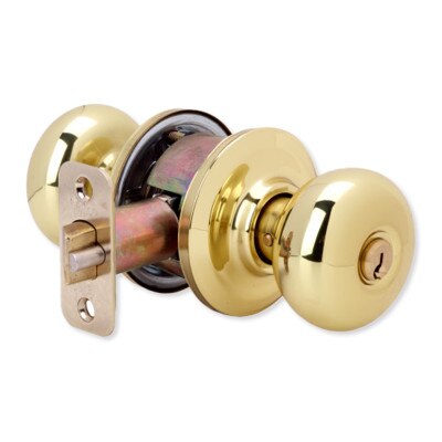 Yale Cambridge Entry Door Knob Set, Keyed, Locking, Polished Brass